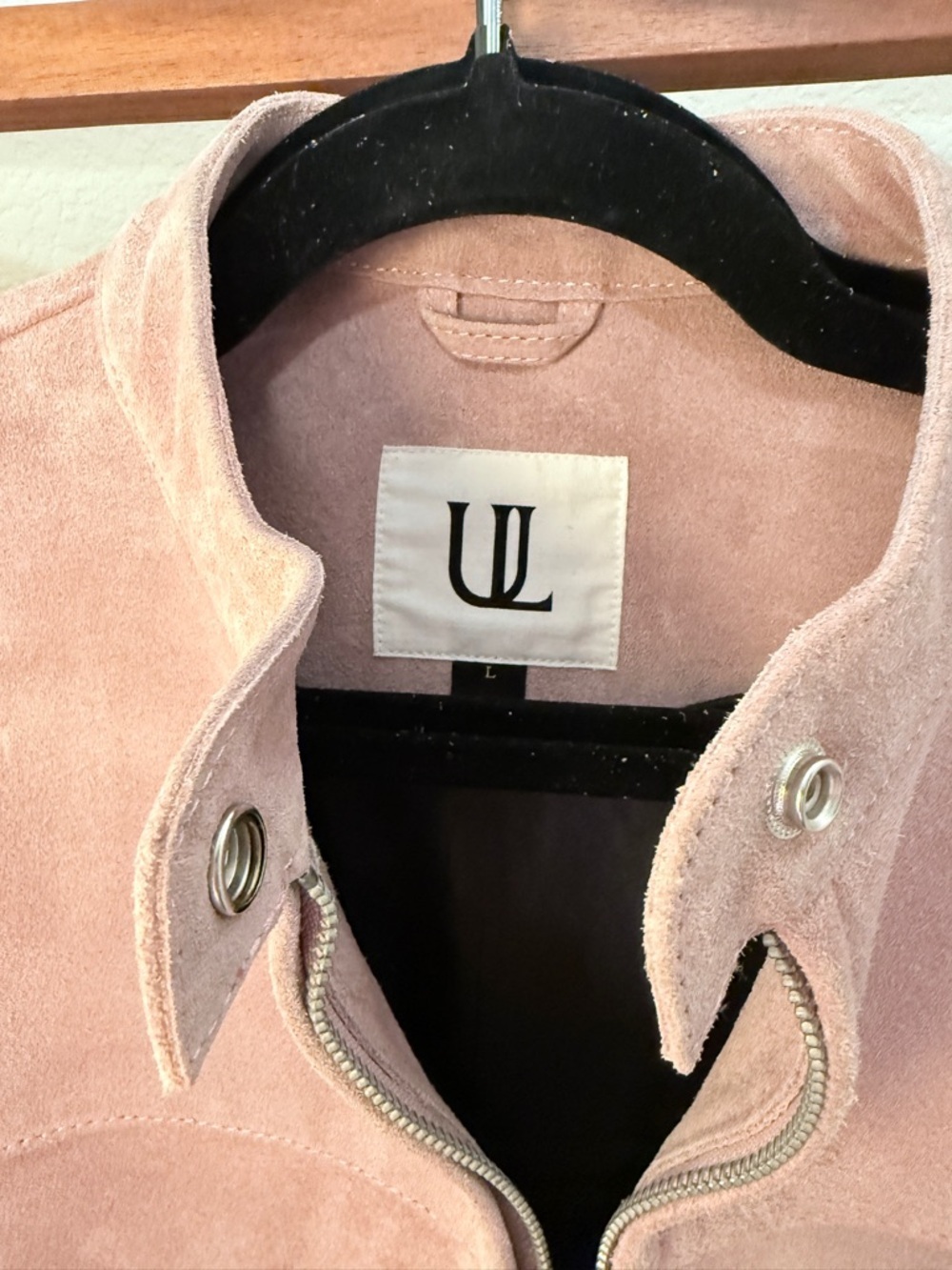 Understated Leather Free People Looker Light Pink Cow Suede Zip Moto Jacket Sz L - Picture 3 of 14